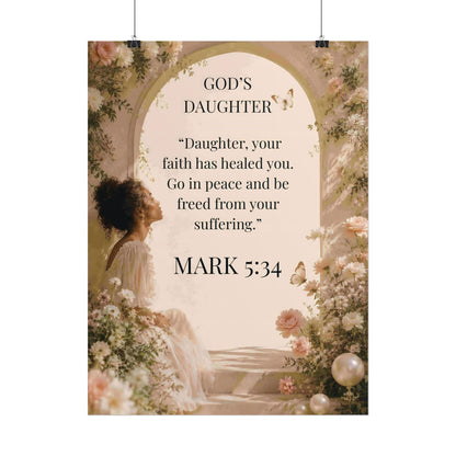 "God's Daughter" Mark 5:34 Rolled Poster Inspirational Faith-based Scripture Wall Art for Christian Women