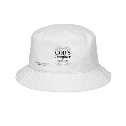 God's Daughter Embroidered Bucket Hat-White