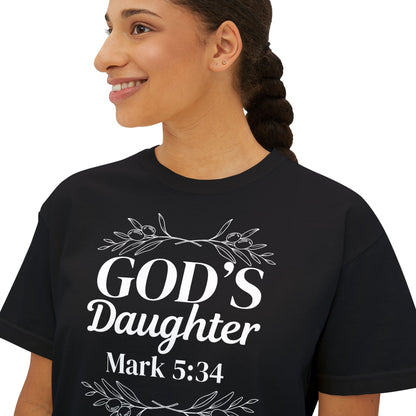 God's Daughter Boxy Tee — Mark 5:34 Faith T‑Shirt