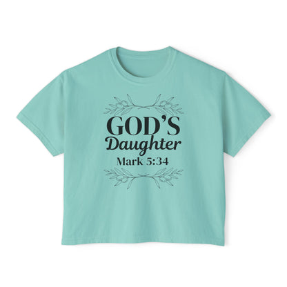 God's Daughter Boxy Tee — Mark 5:34 Faith T‑Shirt