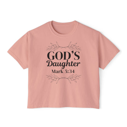 God's Daughter Boxy Tee — Mark 5:34 Faith T‑Shirt