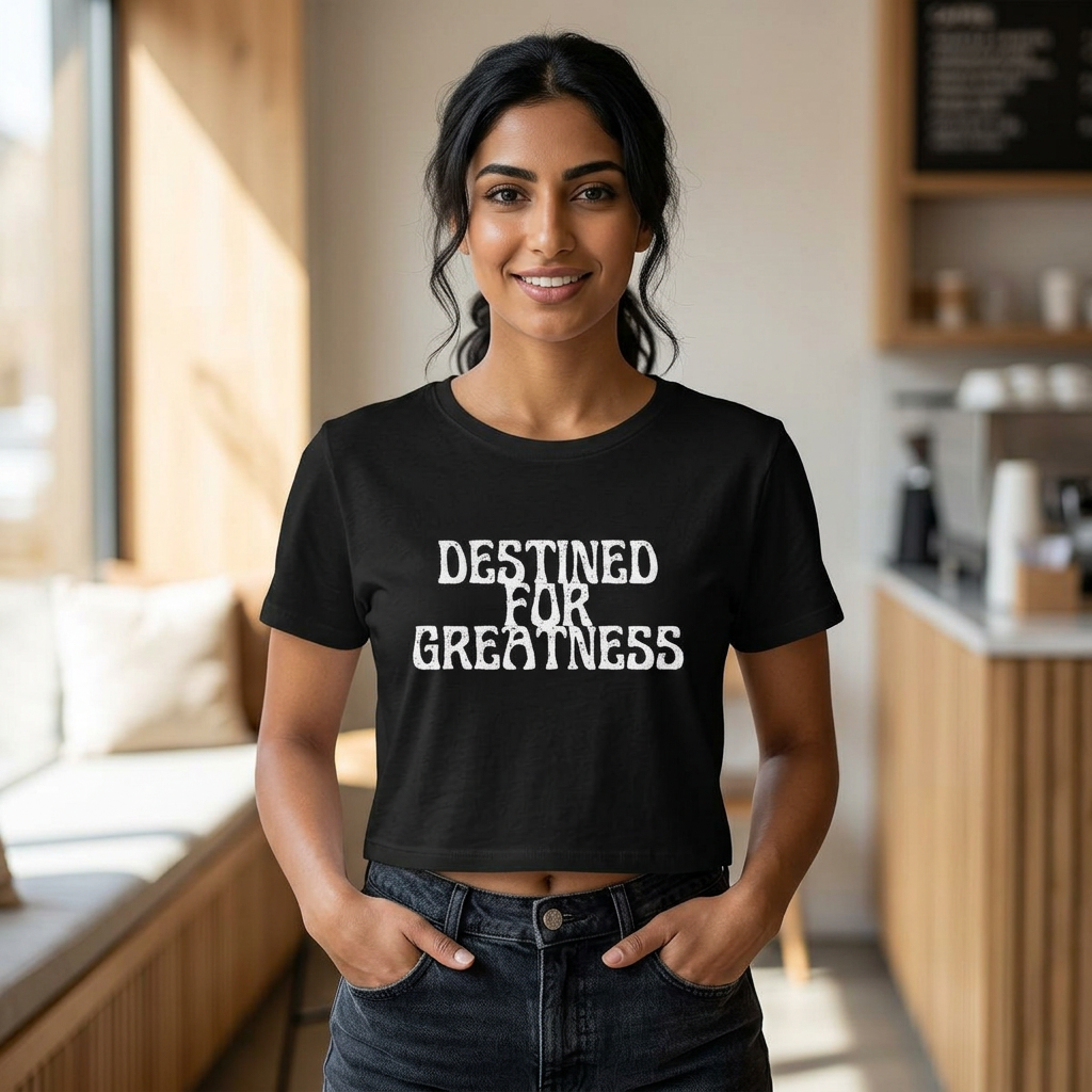 Destined for Greatness Women's Baby Tee — Inspirational Crop Tee for Ambitious Women