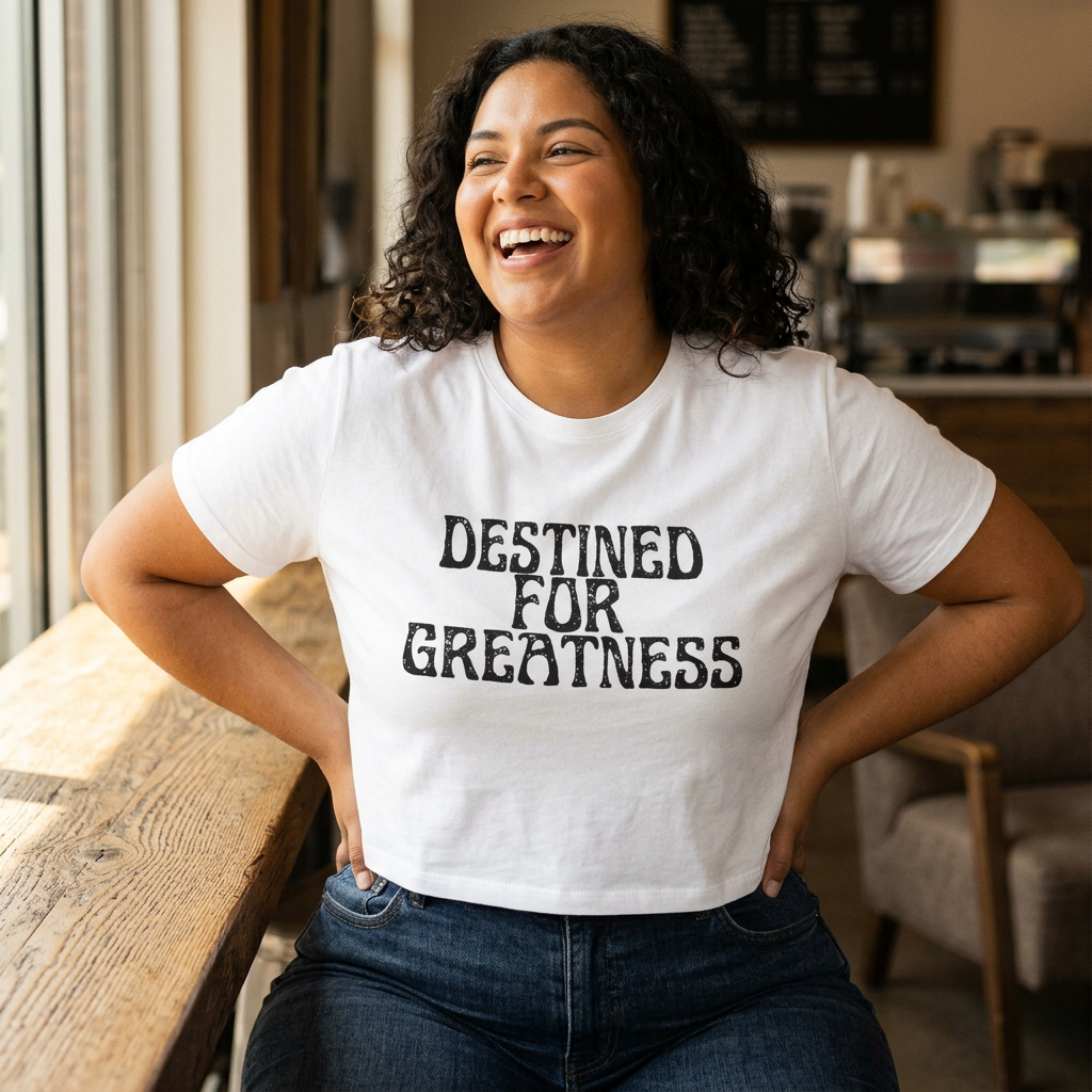 Destined for Greatness Women's Baby Tee — Inspirational Crop Tee for Ambitious Women