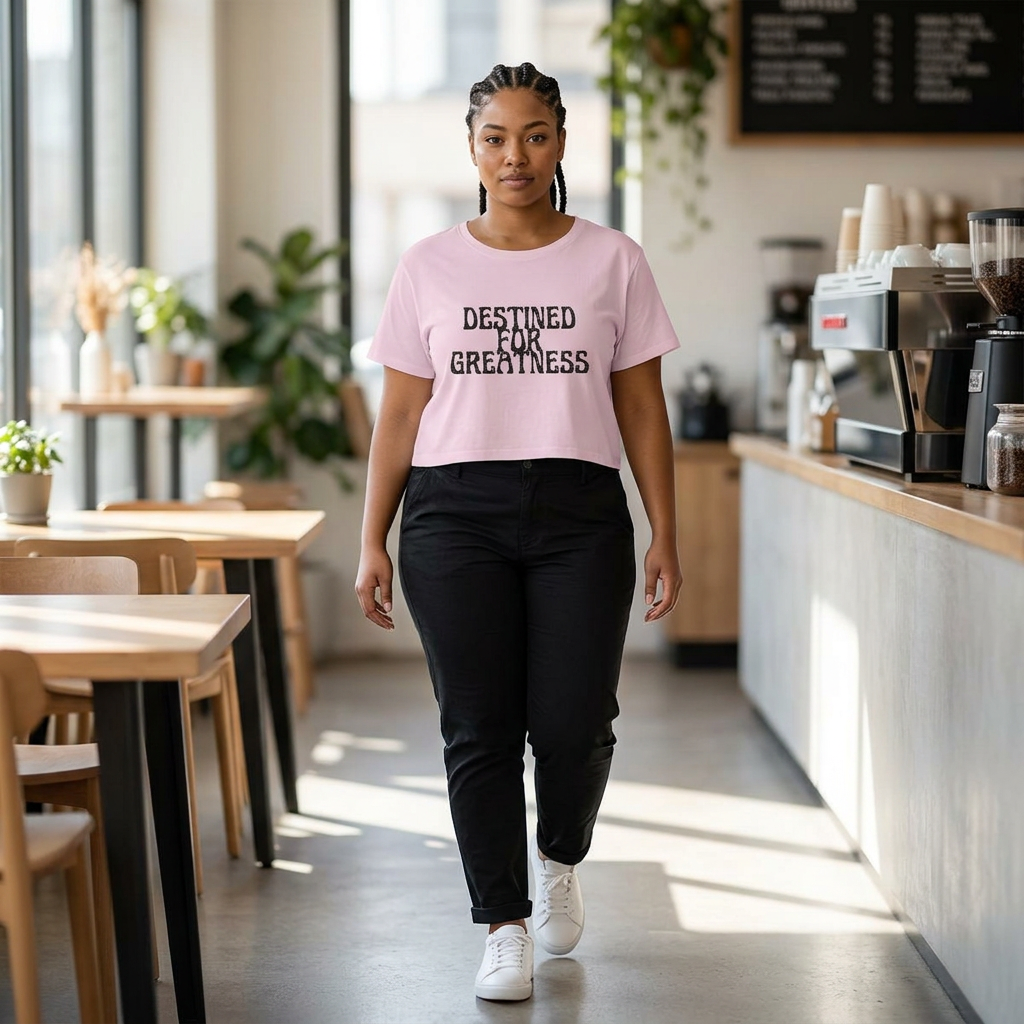 Destined for Greatness Women's Baby Tee — Inspirational Crop Tee for Ambitious Women