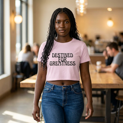 Destined for Greatness Women's Baby Tee — Inspirational Crop Tee for Ambitious Women