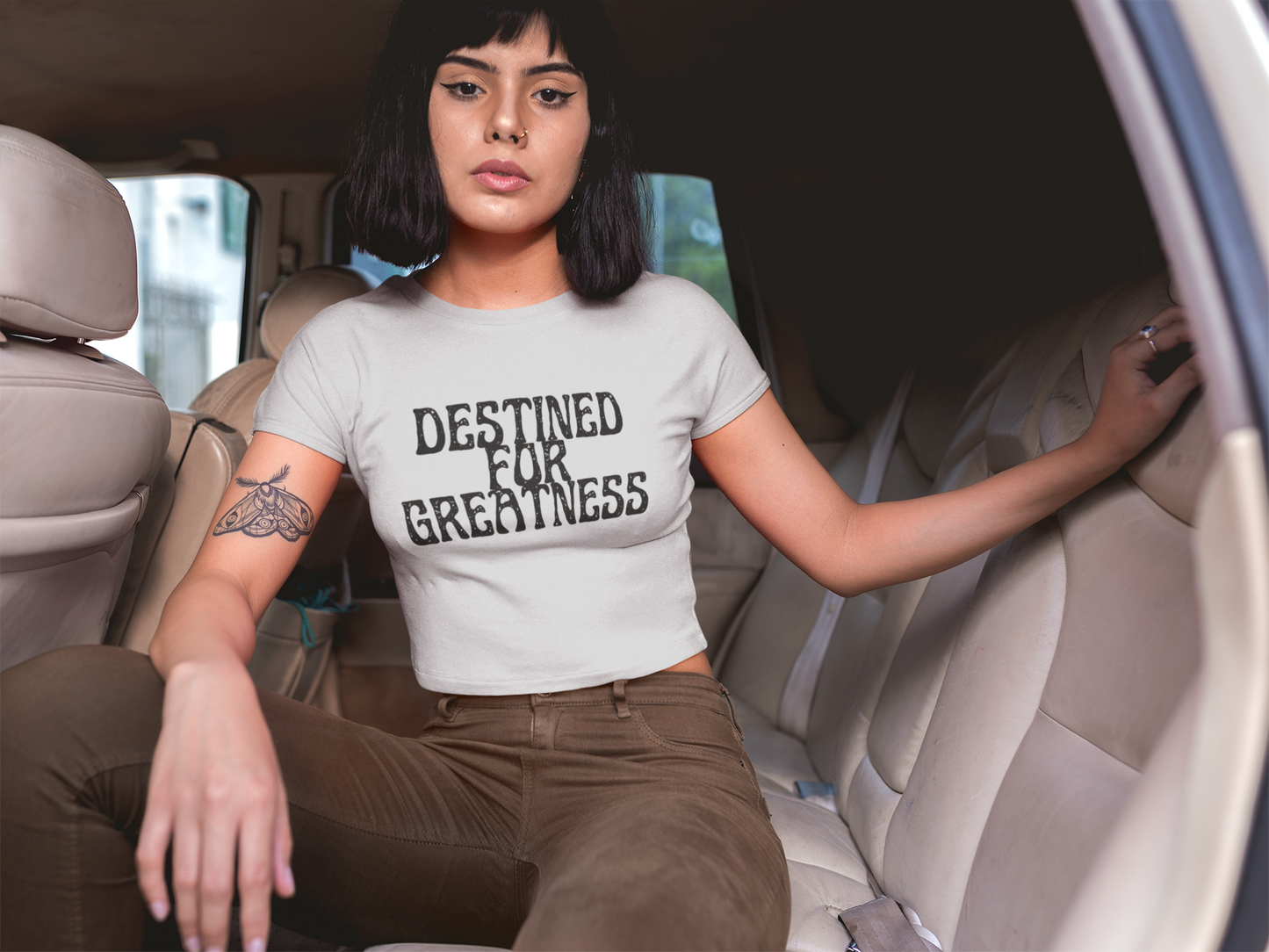 Destined for Greatness Women's Baby Tee — Inspirational Crop Tee for Ambitious Women