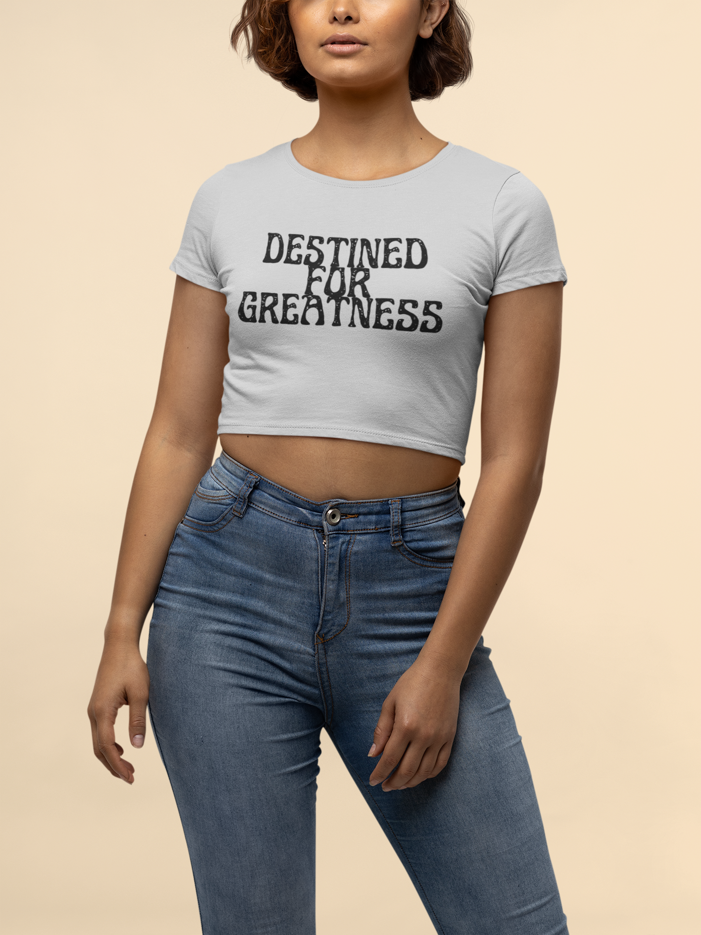 Destined for Greatness Women's Baby Tee — Inspirational Crop Tee for Ambitious Women