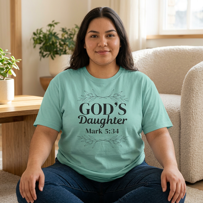 God's Daughter Boxy Tee — Mark 5:34 Faith T‑Shirt