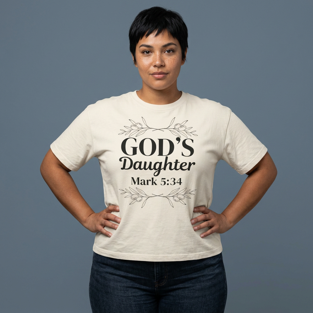 God's Daughter Boxy Tee — Mark 5:34 Faith T‑Shirt