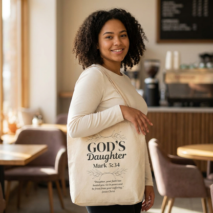 God's Daughter Tote Bag — Faith-Based Scripture Mark 5:34