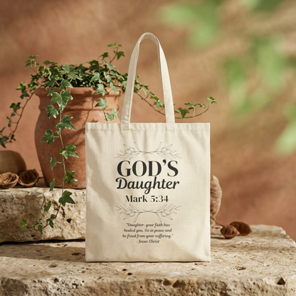 God's Daughter Tote Bag — Faith-Based Scripture Mark 5:34