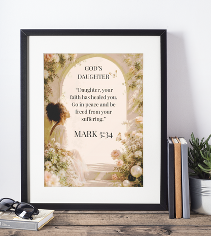 "God's Daughter" Mark 5:34 Rolled Poster Inspirational Faith-based Scripture Wall Art for Christian Women