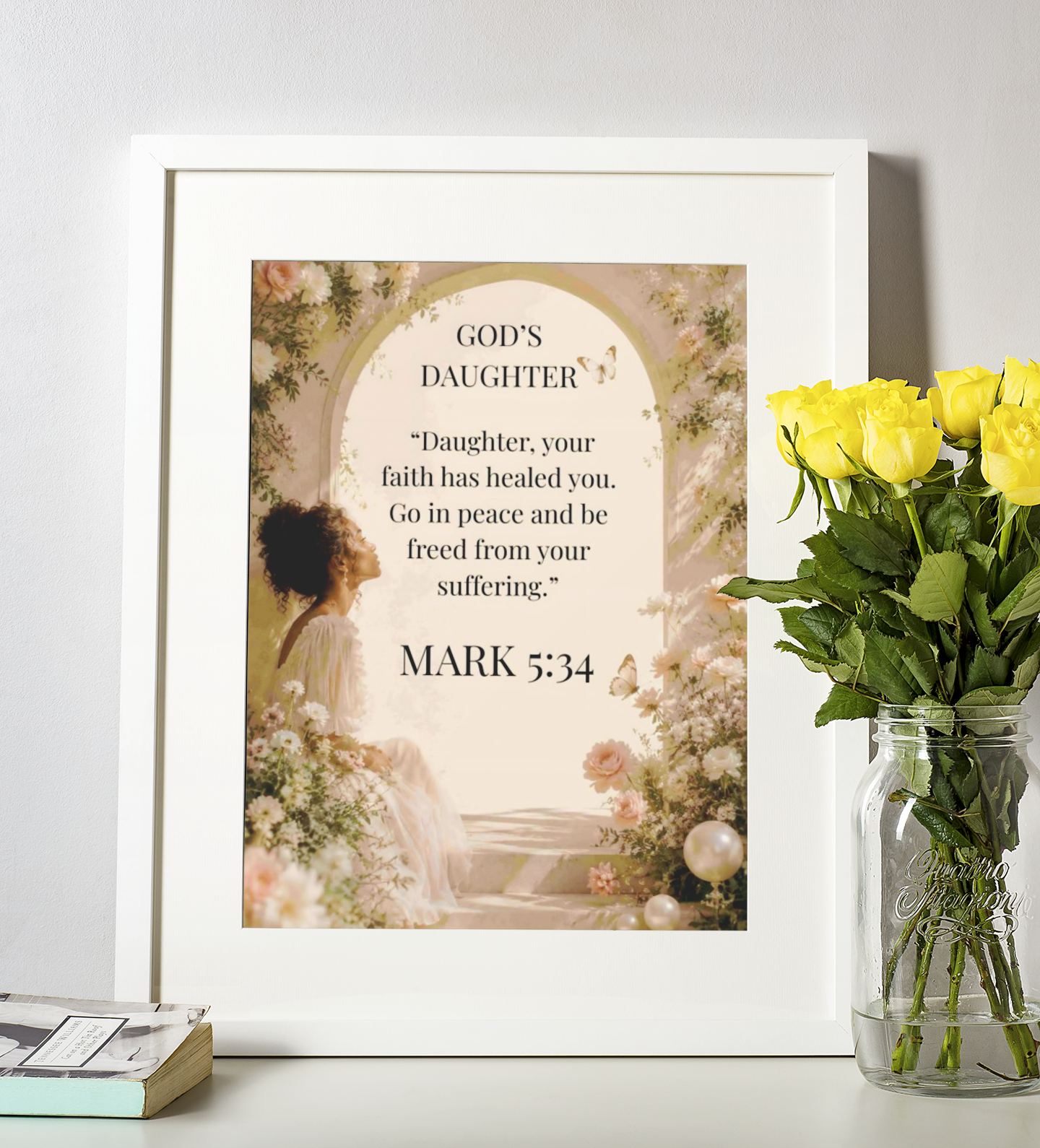 "God's Daughter" Mark 5:34 Rolled Poster Inspirational Faith-based Scripture Wall Art for Christian Women