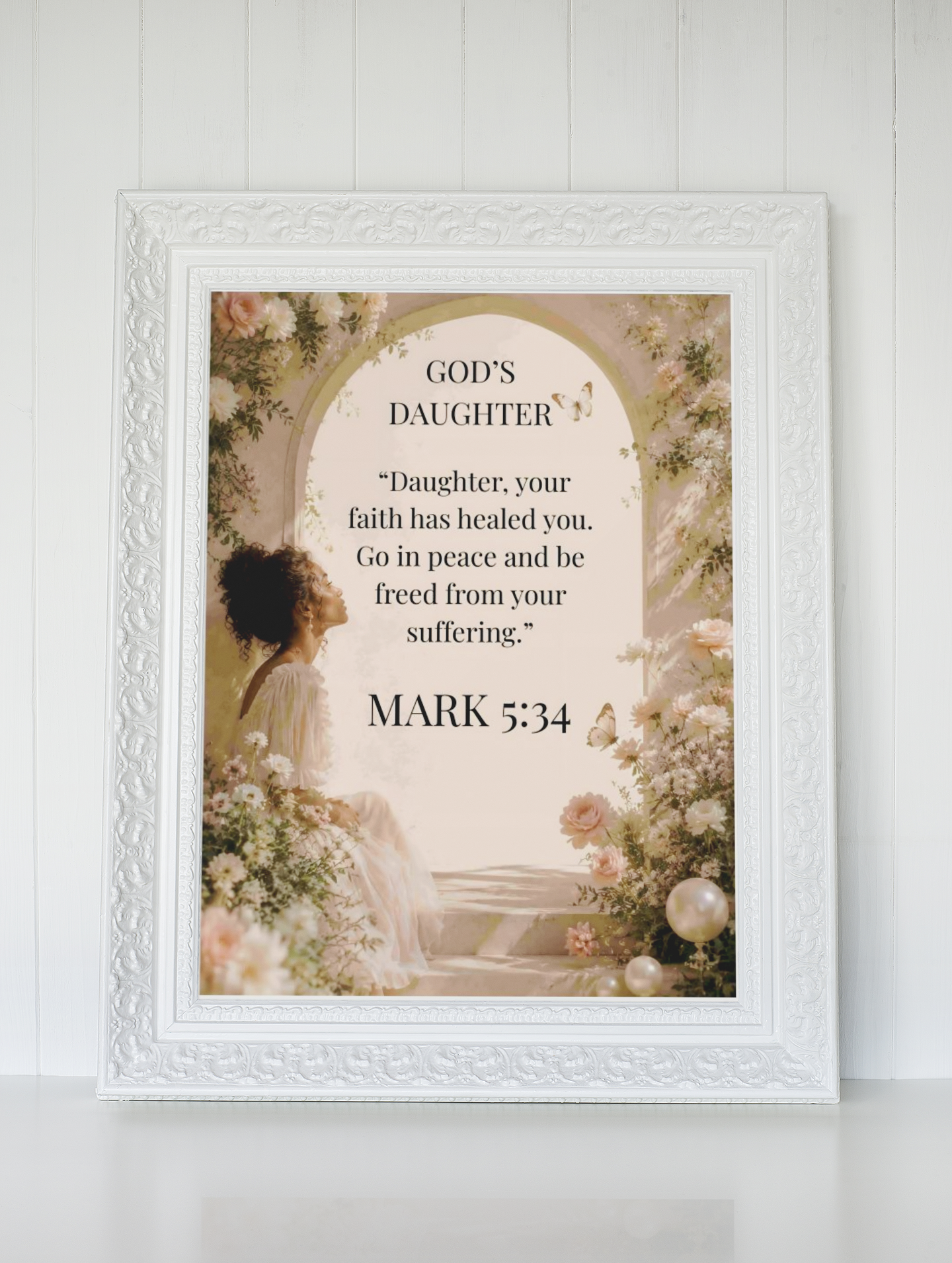 "God's Daughter" Mark 5:34 Rolled Poster Inspirational Faith-based Scripture Wall Art for Christian Women
