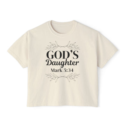 God's Daughter Boxy Tee — Mark 5:34 Faith T‑Shirt