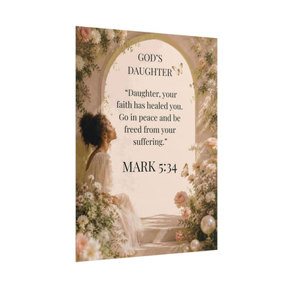 "God's Daughter" Mark 5:34 Rolled Poster Inspirational Faith-based Scripture Wall Art for Christian Women