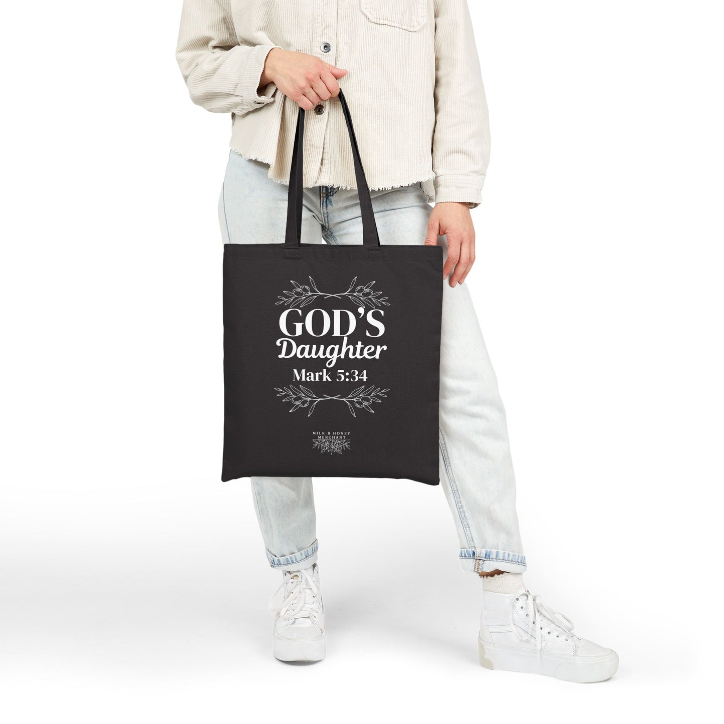 God's Daughter Tote Bag — Faith-Based Scripture Mark 5:34