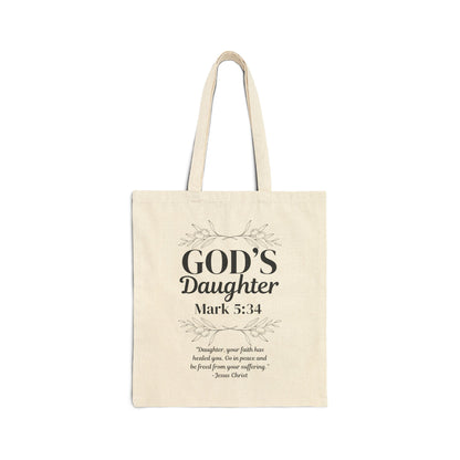 God's Daughter Tote Bag — Faith-Based Scripture Mark 5:34