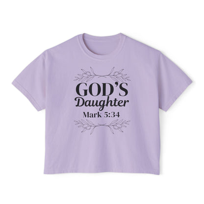God's Daughter Boxy Tee — Mark 5:34 Faith T‑Shirt