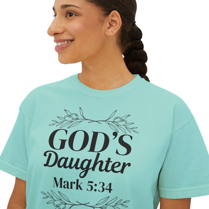 God's Daughter Boxy Tee — Mark 5:34 Faith T‑Shirt
